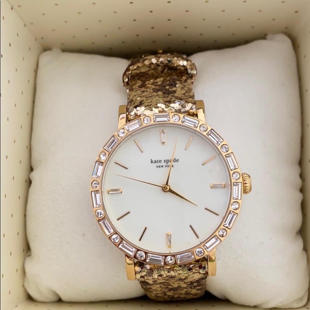 KATE SPADE Metro Watch Leather Gold Glitter NWT